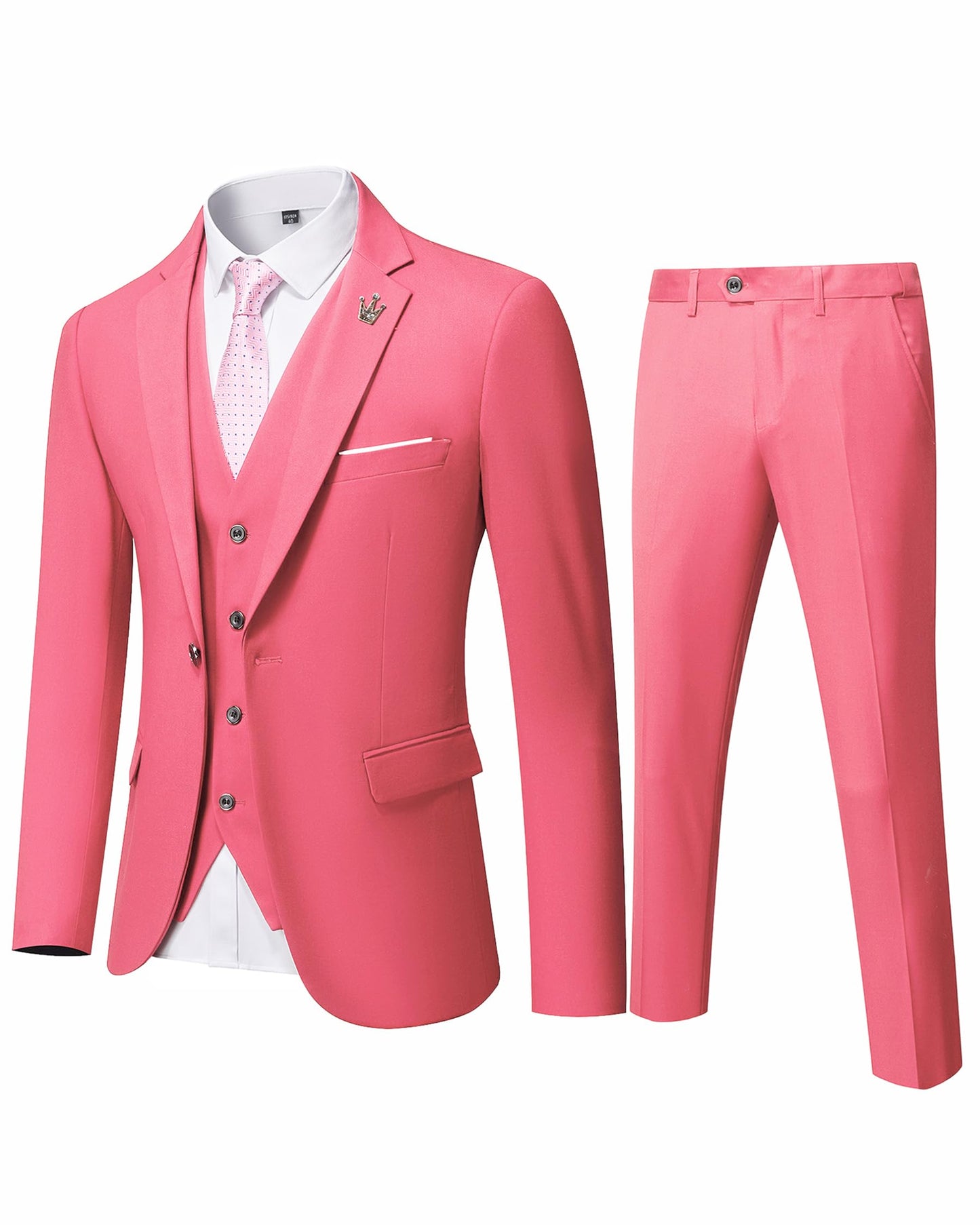Hihawk Men's 3 Piece Suit with Stretch Fabric, Solid Slim Fit One Button Suit Blazer Set, Jacket Vest Pants with Tie.