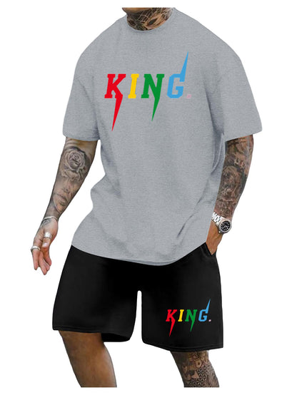SOLY HUX Men's Letter Graphic Short Sleeve Tee and Drawstring Waist Track Shorts Set Casual 2 Piece Outfit