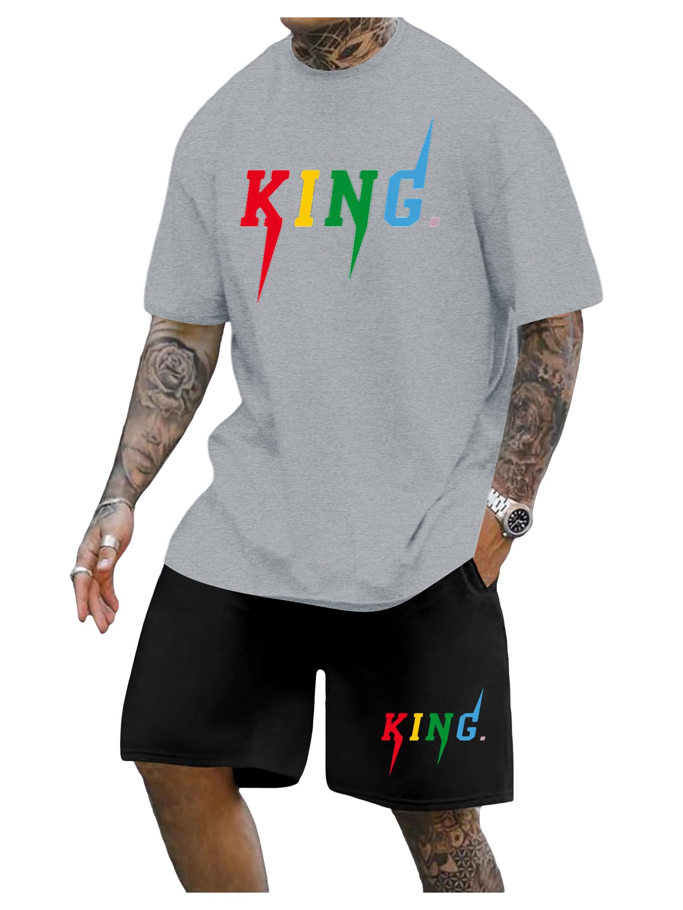 SOLY HUX Men's Letter Graphic Short Sleeve Tee and Drawstring Waist Track Shorts Set Casual 2 Piece Outfit