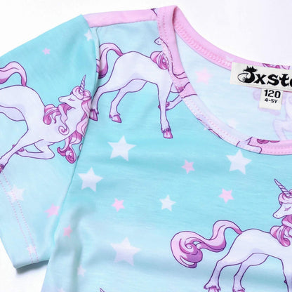 Unicorn Dresses for Girls Summer Swing Short Sleeve Casual Clothes for Kids