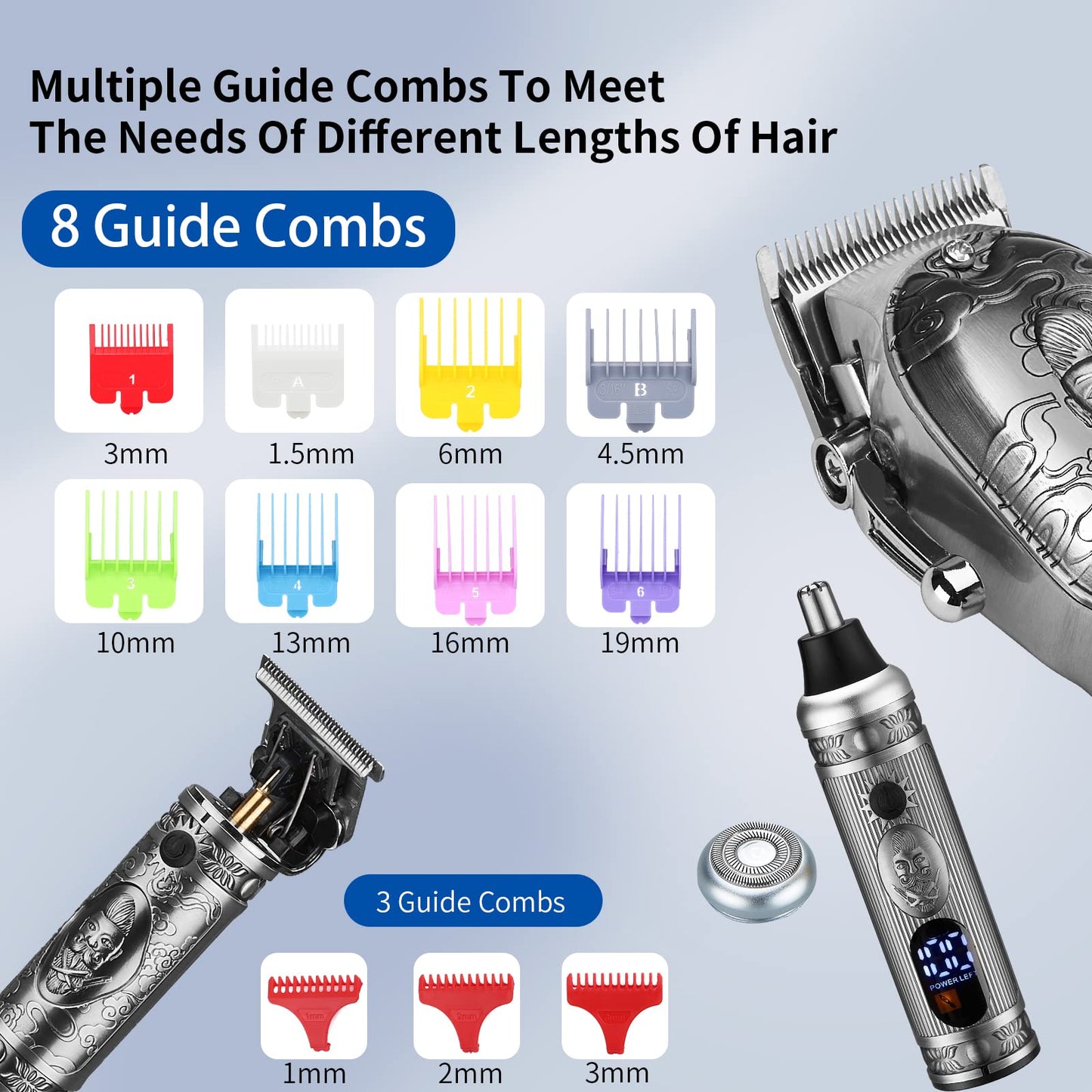 Lanumi Professional Hair Clippers Electric Razor Shavers Men 3 Piece Set Rechargeable Clippers and Trimmers Beard Trimmer Barber Kit with Travel Case Clippers for Hair Cutting Gifts for him