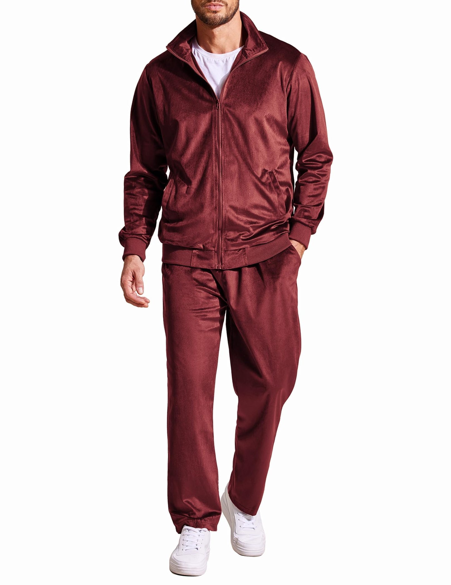 COOFANDY Mens 2 Piece Velour Tracksuit Full Zip Jackets Pants Velvet Jogging Suits Sweatsuit Set