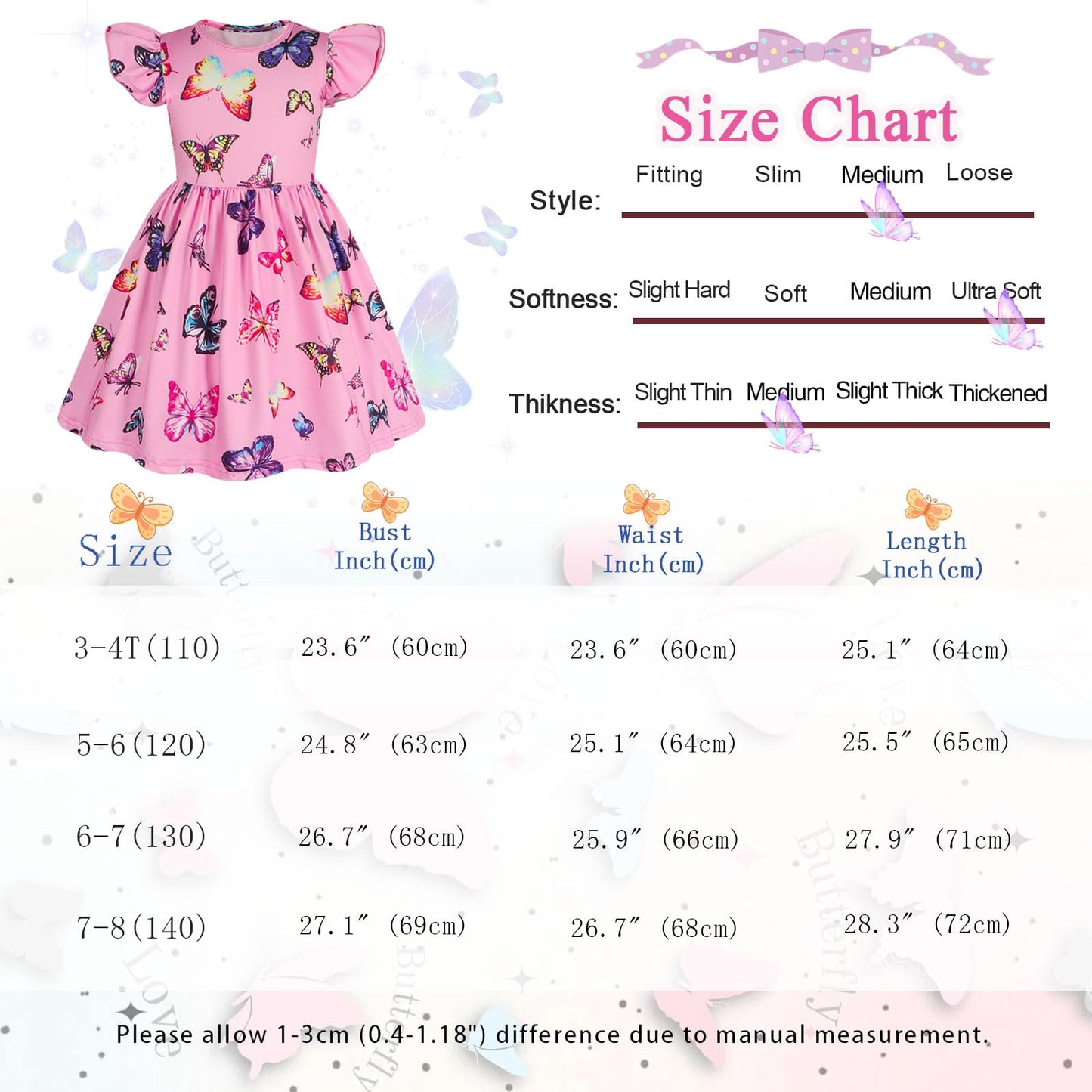 WonderBabe Easter Dresses for Girls Toddler Flutter Sleeve Easter Dress Casual Party School Dresses Clothes for Kids