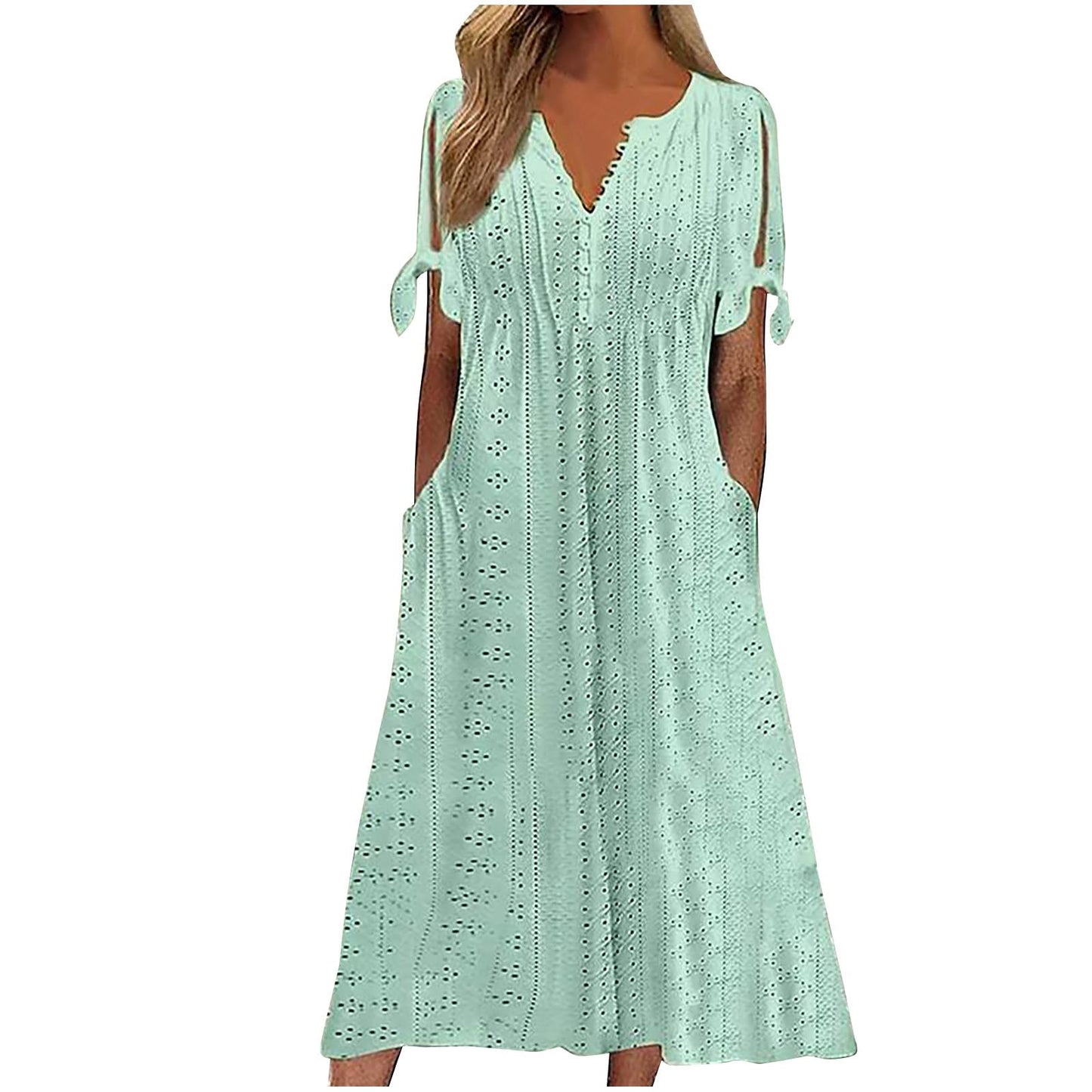 Maxi Long Dresses for Women 2025 Trendy Short Sleeve Eyelet Tshirt Dress Casual Summer Beach Vacation Sundress
