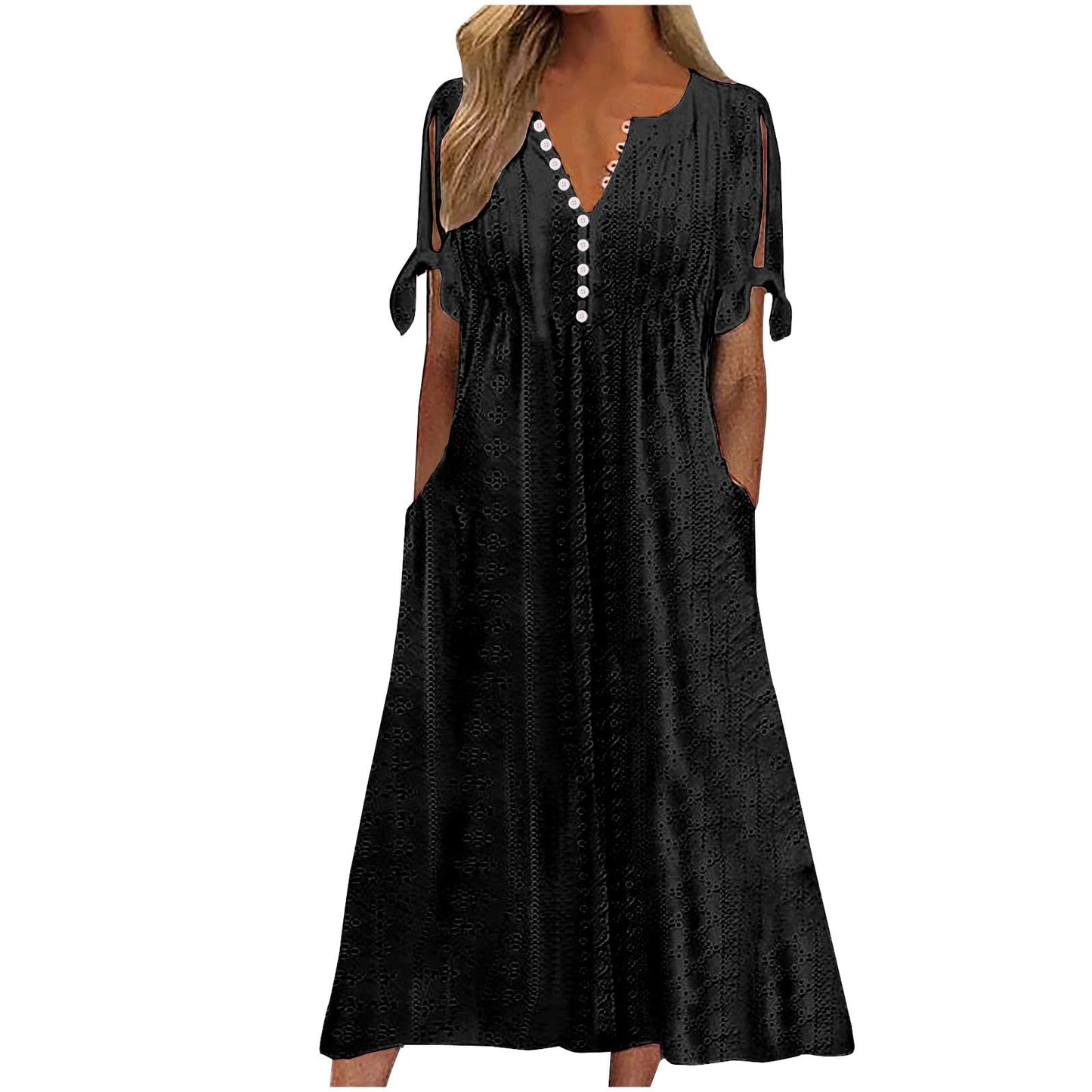 Maxi Long Dresses for Women 2025 Trendy Short Sleeve Eyelet Tshirt Dress Casual Summer Beach Vacation Sundress