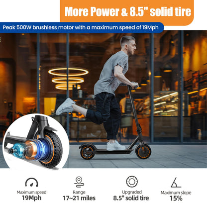 Electric Scooter, 500W Motor, Up to 17-20MPH &19-21 Miles, Commuter Escooter, Foldable E-Scooter for Adults with APP and Dual Braking System Escooter