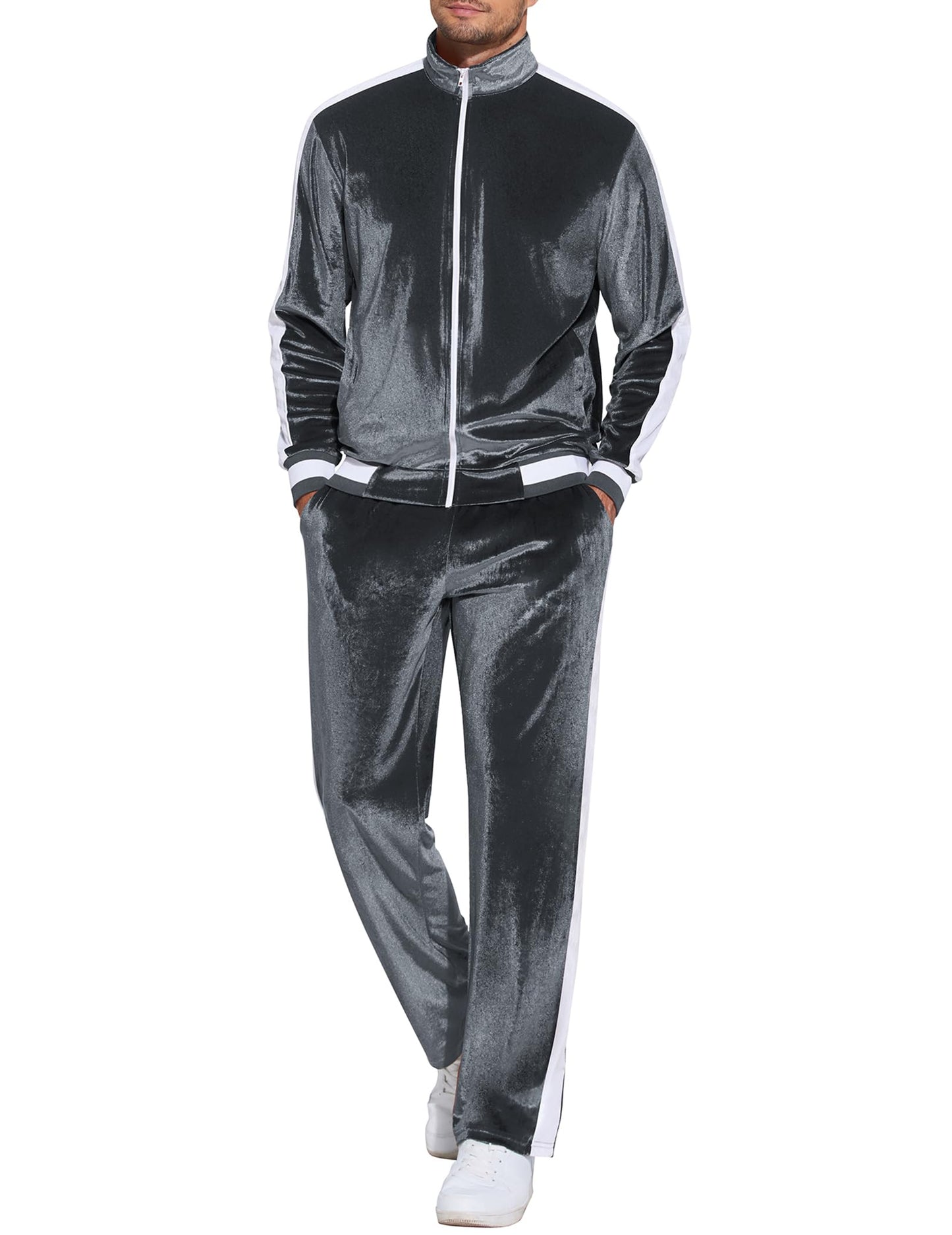 COOFANDY Mens Tracksuit 2 Piece Set Velour Velvet Sweatsuit Jogging Suits Full Zip Jacket Pants Outfits