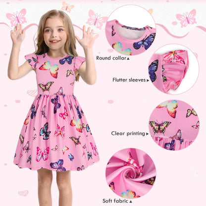 WonderBabe Easter Dresses for Girls Toddler Flutter Sleeve Easter Dress Casual Party School Dresses Clothes for Kids