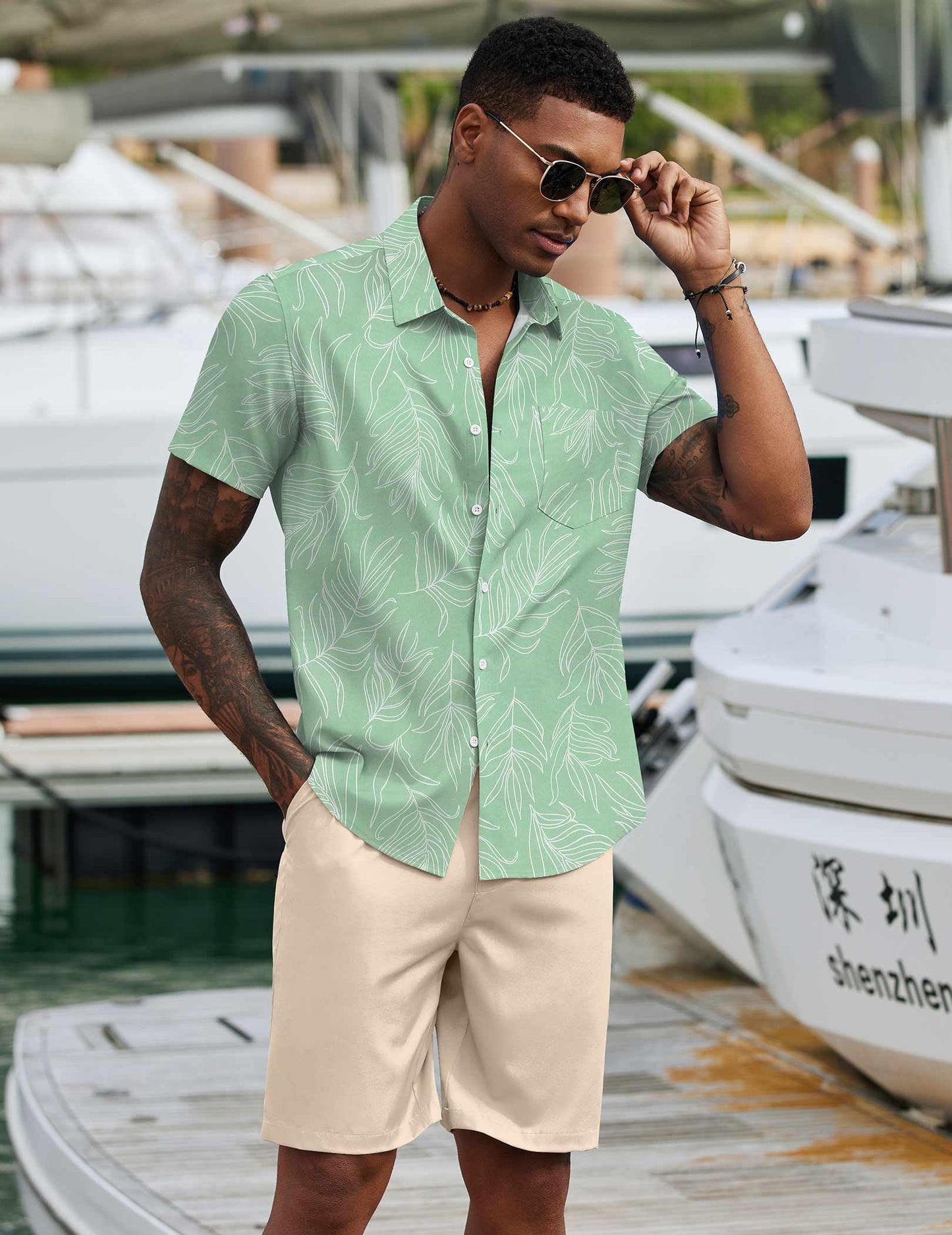COOFANDY Men's 2 Piece Summer Beach Outfits Tropical Short Sleeve Button Down Shirts and Shorts Hawaiian Vacation Sets