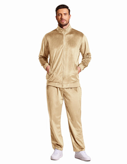 COOFANDY Mens 2 Piece Velour Tracksuit Full Zip Jackets Pants Velvet Jogging Suits Sweatsuit Set