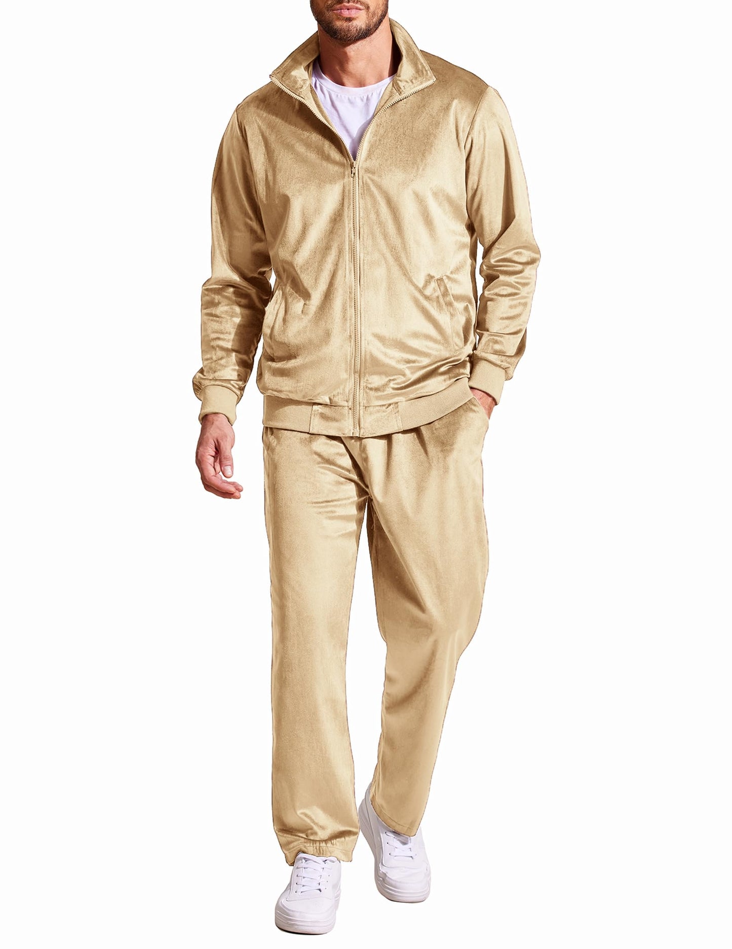 COOFANDY Mens 2 Piece Velour Tracksuit Full Zip Jackets Pants Velvet Jogging Suits Sweatsuit Set