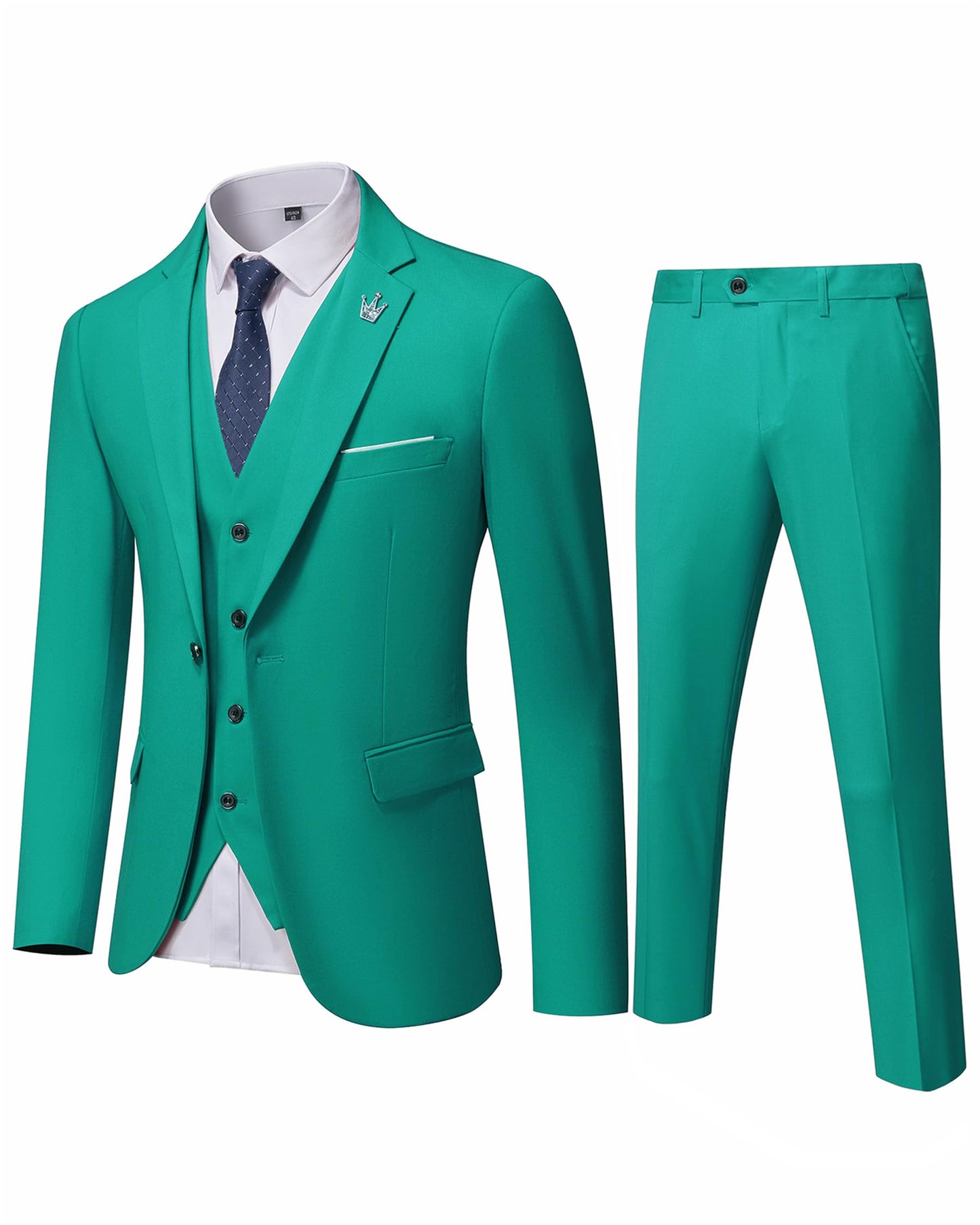 Hihawk Men's 3 Piece Suit with Stretch Fabric, Solid Slim Fit One Button Suit Blazer Set, Jacket Vest Pants with Tie.