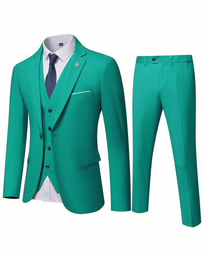 Hihawk Men's 3 Piece Suit with Stretch Fabric, Solid Slim Fit One Button Suit Blazer Set, Jacket Vest Pants with Tie.