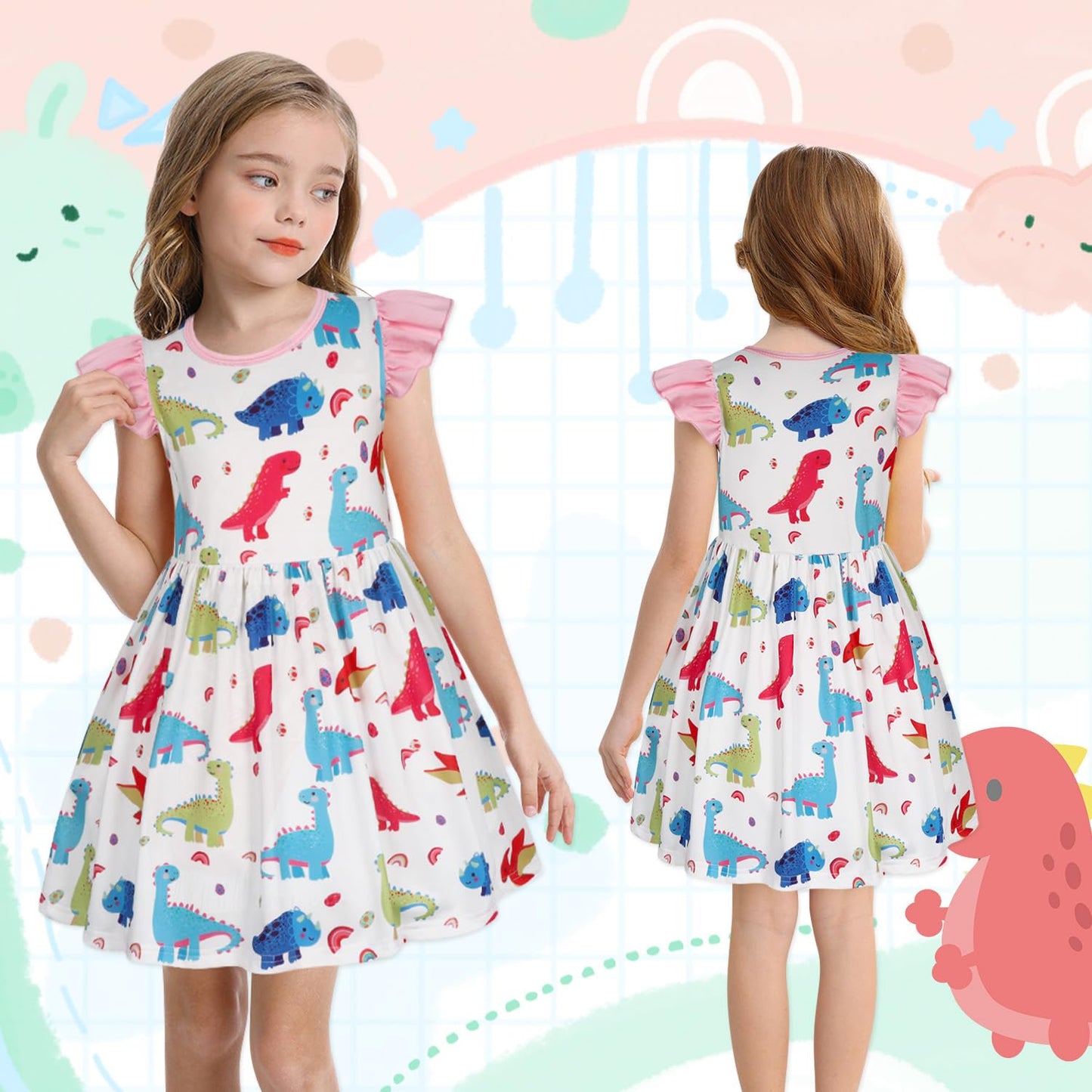 WonderBabe Easter Dresses for Girls Toddler Flutter Sleeve Easter Dress Casual Party School Dresses Clothes for Kids