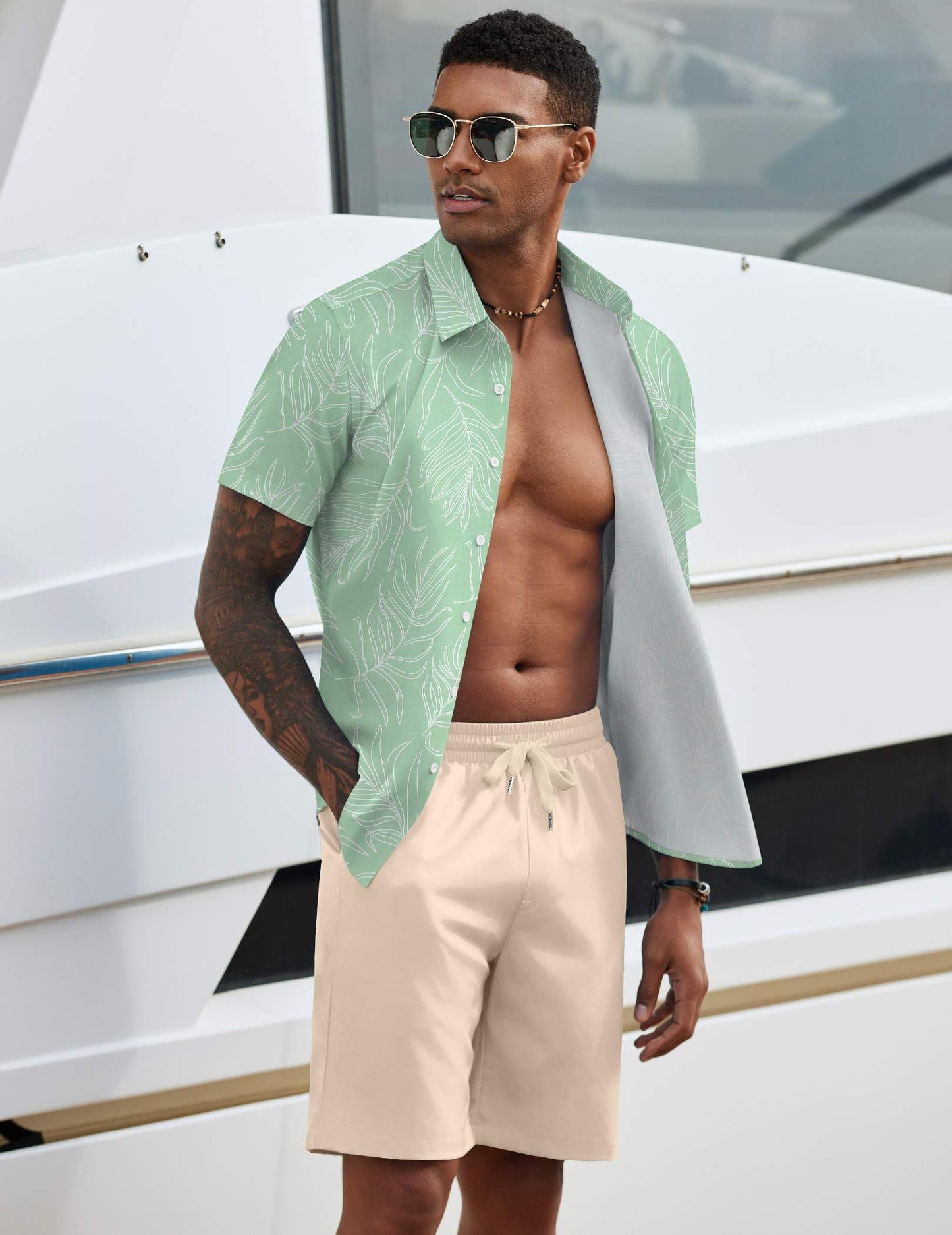 COOFANDY Men's 2 Piece Summer Beach Outfits Tropical Short Sleeve Button Down Shirts and Shorts Hawaiian Vacation Sets