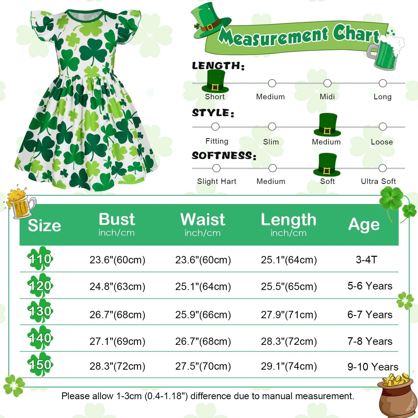 WonderBabe Easter Dresses for Girls Toddler Flutter Sleeve Easter Dress Casual Party School Dresses Clothes for Kids