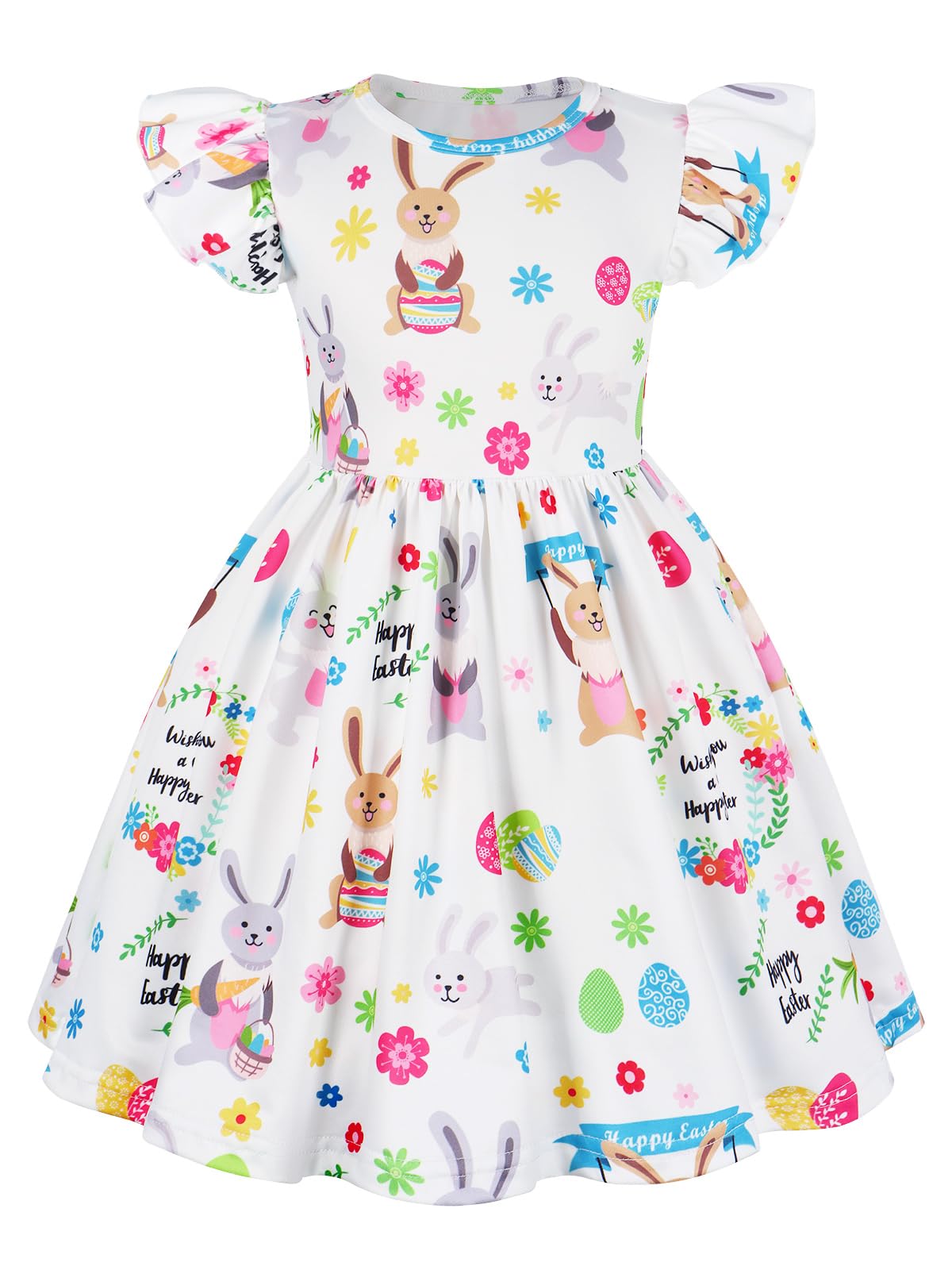 WonderBabe Easter Dresses for Girls Toddler Flutter Sleeve Easter Dress Casual Party School Dresses Clothes for Kids