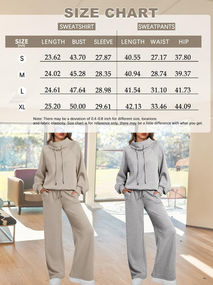 AUTOMET Lounge Sets for Women Sweatsuits 2 Piece Outfits 2024 Fall Drawstring Sweatshirt Wide Leg Sweatpants Tracksuit