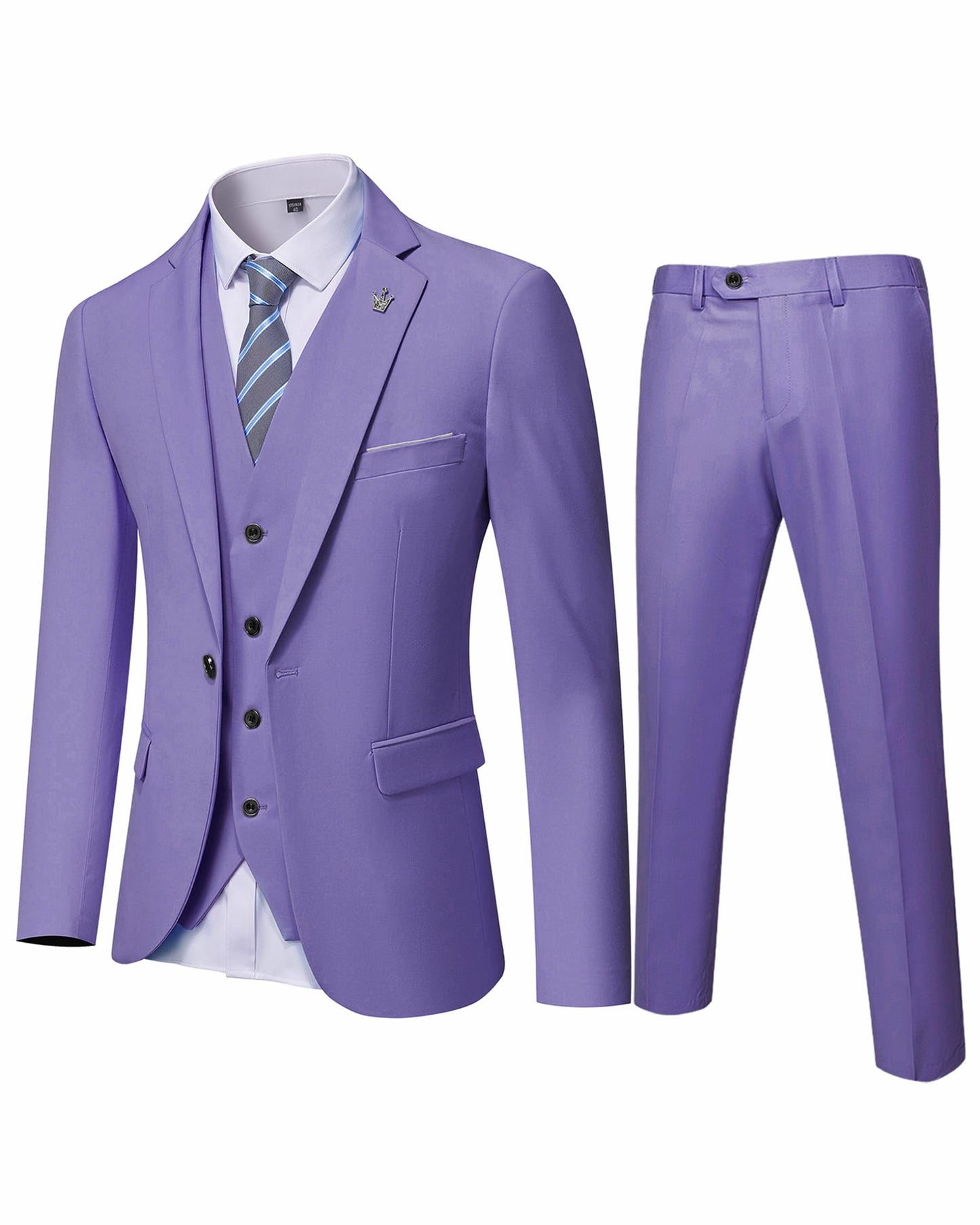 Hihawk Men's 3 Piece Suit with Stretch Fabric, Solid Slim Fit One Button Suit Blazer Set, Jacket Vest Pants with Tie.