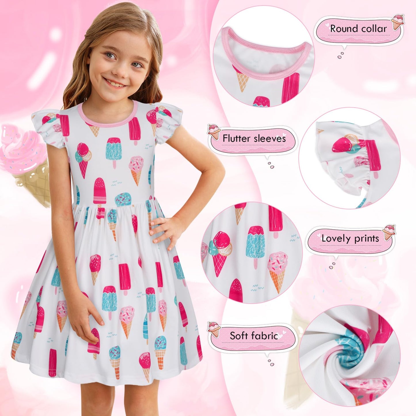 WonderBabe Easter Dresses for Girls Toddler Flutter Sleeve Easter Dress Casual Party School Dresses Clothes for Kids