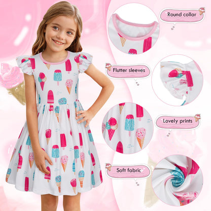 WonderBabe Easter Dresses for Girls Toddler Flutter Sleeve Easter Dress Casual Party School Dresses Clothes for Kids