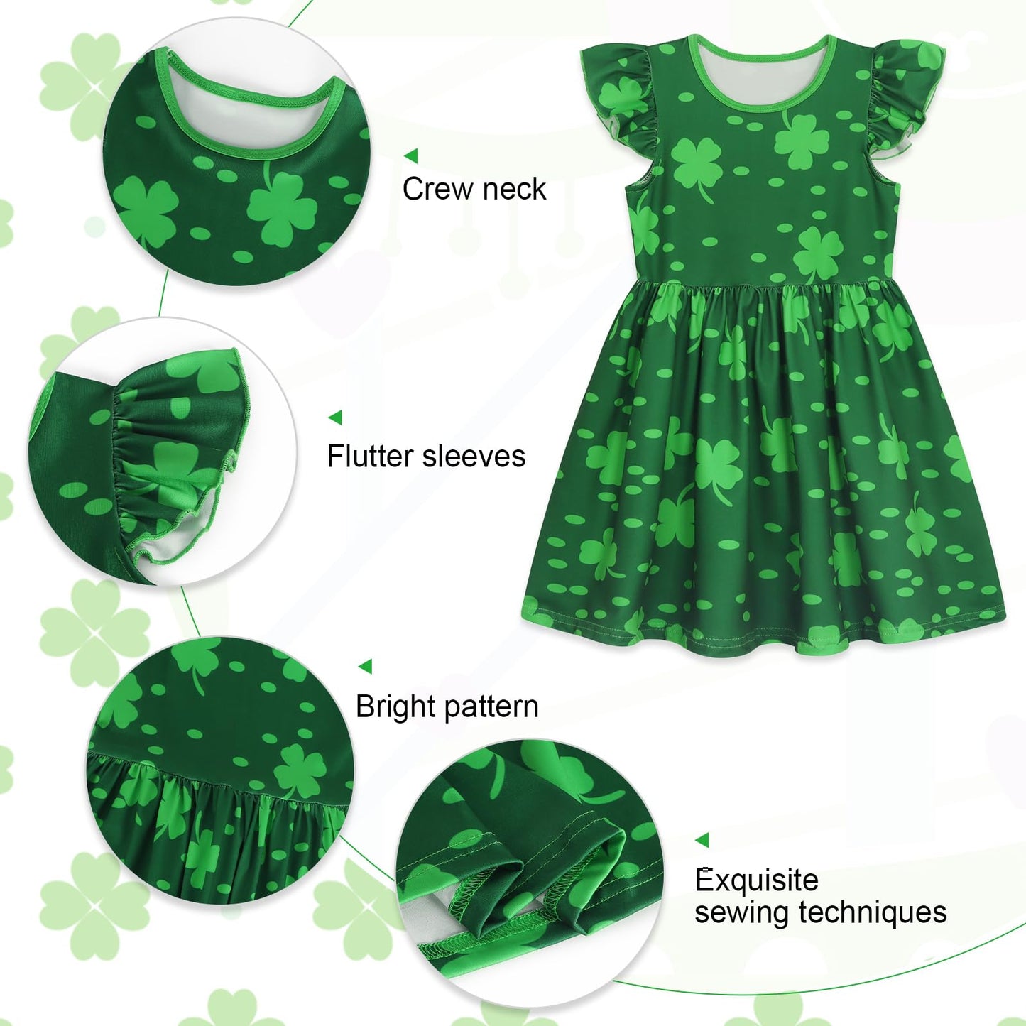 WonderBabe Easter Dresses for Girls Toddler Flutter Sleeve Easter Dress Casual Party School Dresses Clothes for Kids