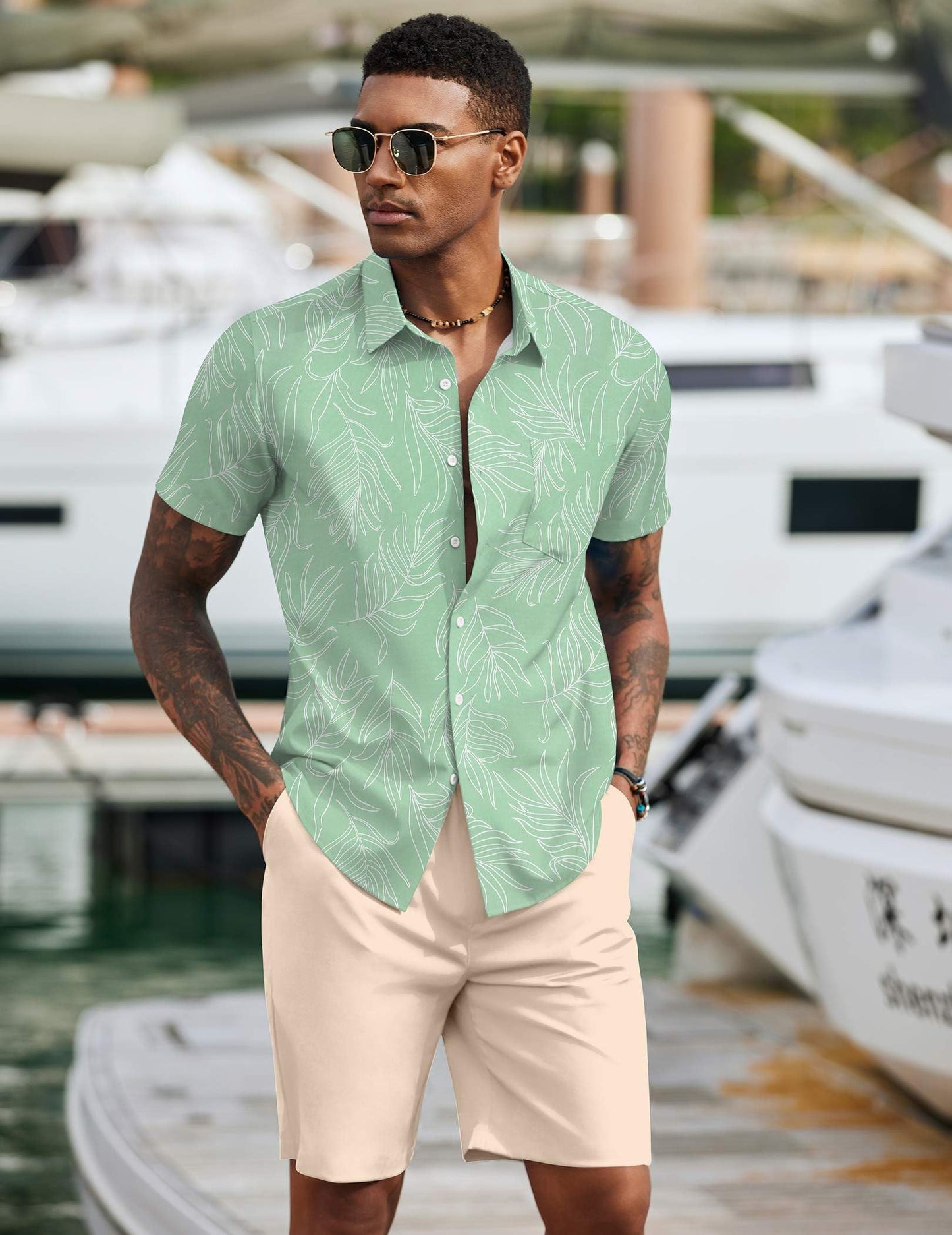 COOFANDY Men's 2 Piece Summer Beach Outfits Tropical Short Sleeve Button Down Shirts and Shorts Hawaiian Vacation Sets