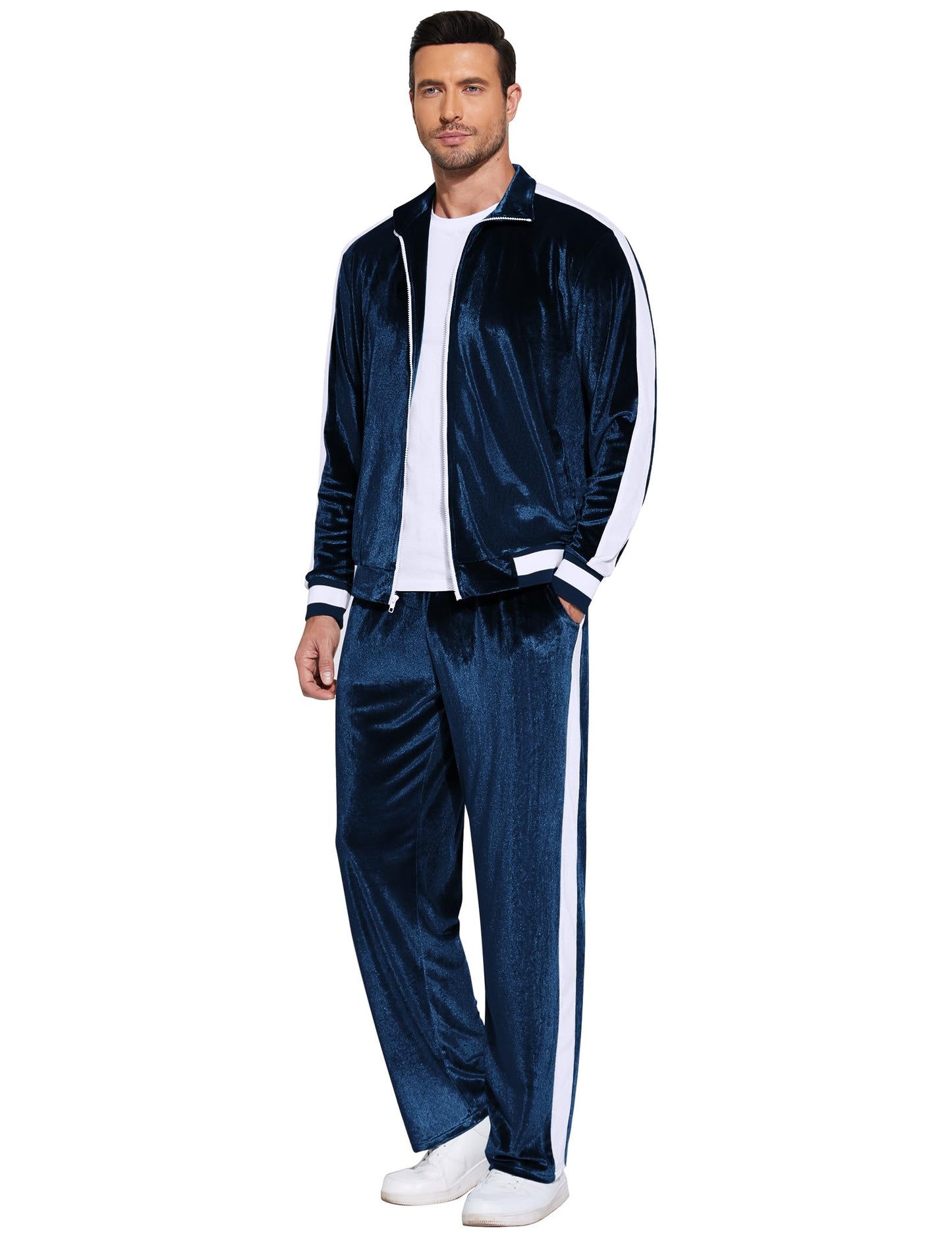 COOFANDY Mens Tracksuit 2 Piece Set Velour Velvet Sweatsuit Jogging Suits Full Zip Jacket Pants Outfits
