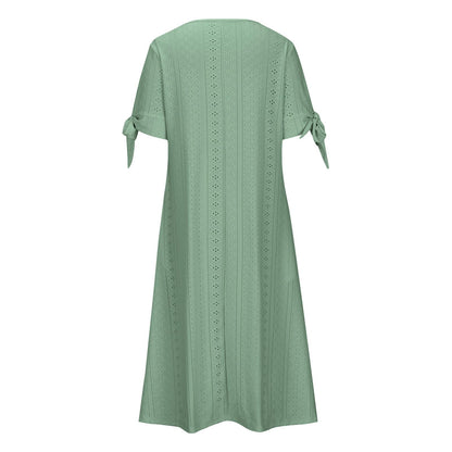 Maxi Long Dresses for Women 2025 Trendy Short Sleeve Eyelet Tshirt Dress Casual Summer Beach Vacation Sundress