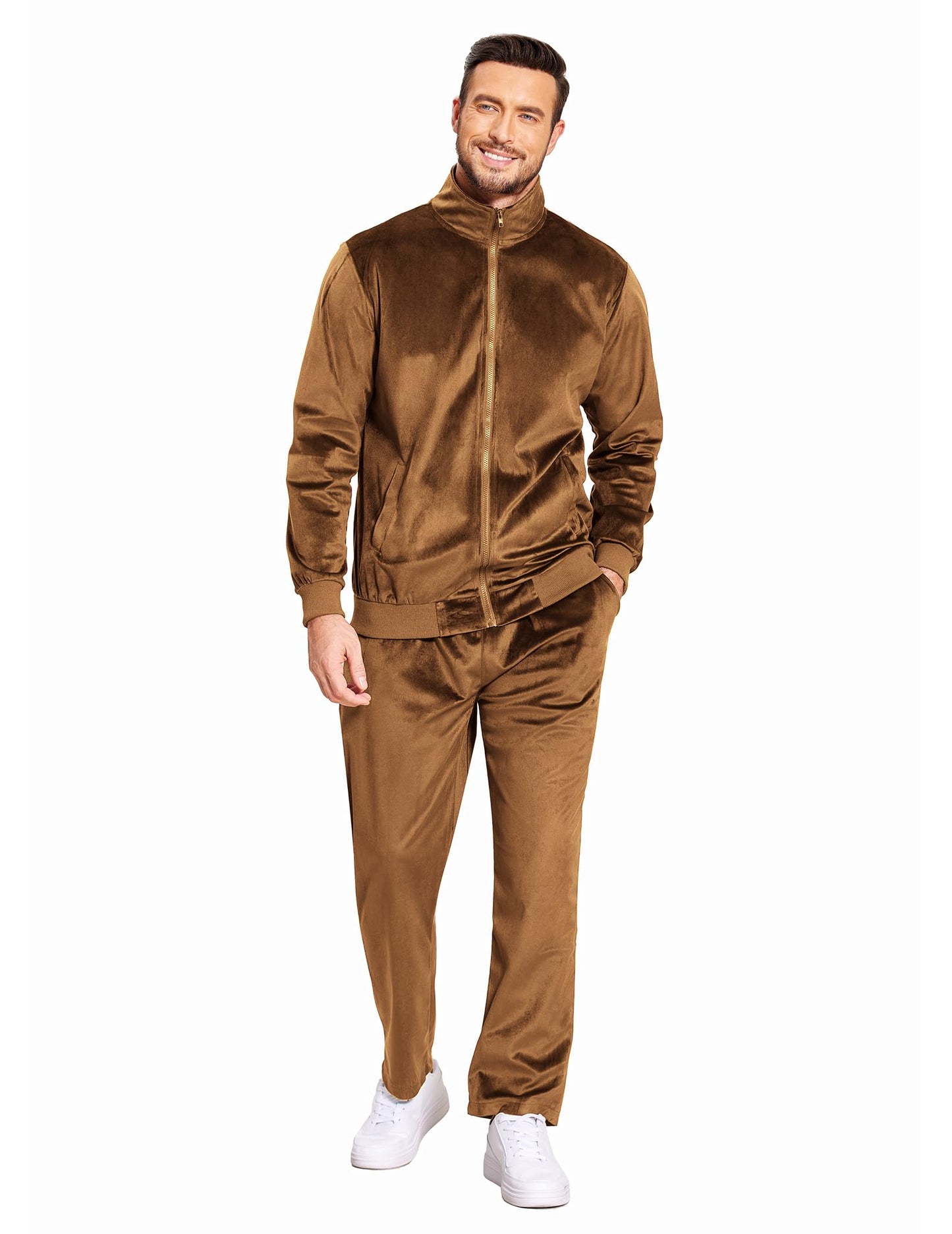 COOFANDY Mens 2 Piece Velour Tracksuit Full Zip Jackets Pants Velvet Jogging Suits Sweatsuit Set