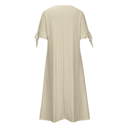 Maxi Long Dresses for Women 2025 Trendy Short Sleeve Eyelet Tshirt Dress Casual Summer Beach Vacation Sundress