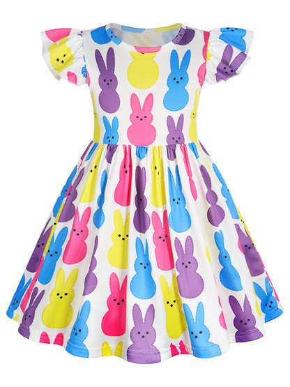 WonderBabe Easter Dresses for Girls Toddler Flutter Sleeve Easter Dress Casual Party School Dresses Clothes for Kids