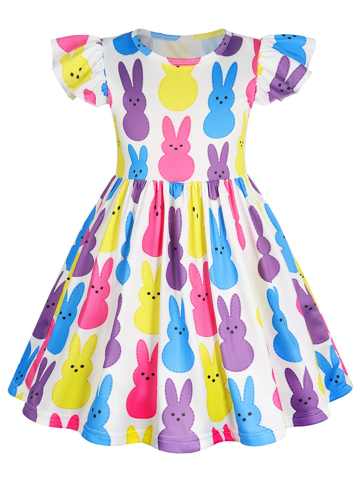 WonderBabe Easter Dresses for Girls Toddler Flutter Sleeve Easter Dress Casual Party School Dresses Clothes for Kids