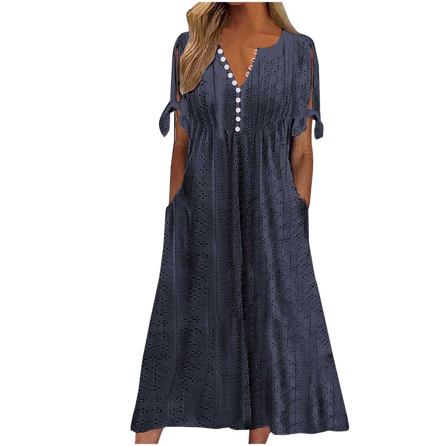 Maxi Long Dresses for Women 2025 Trendy Short Sleeve Eyelet Tshirt Dress Casual Summer Beach Vacation Sundress