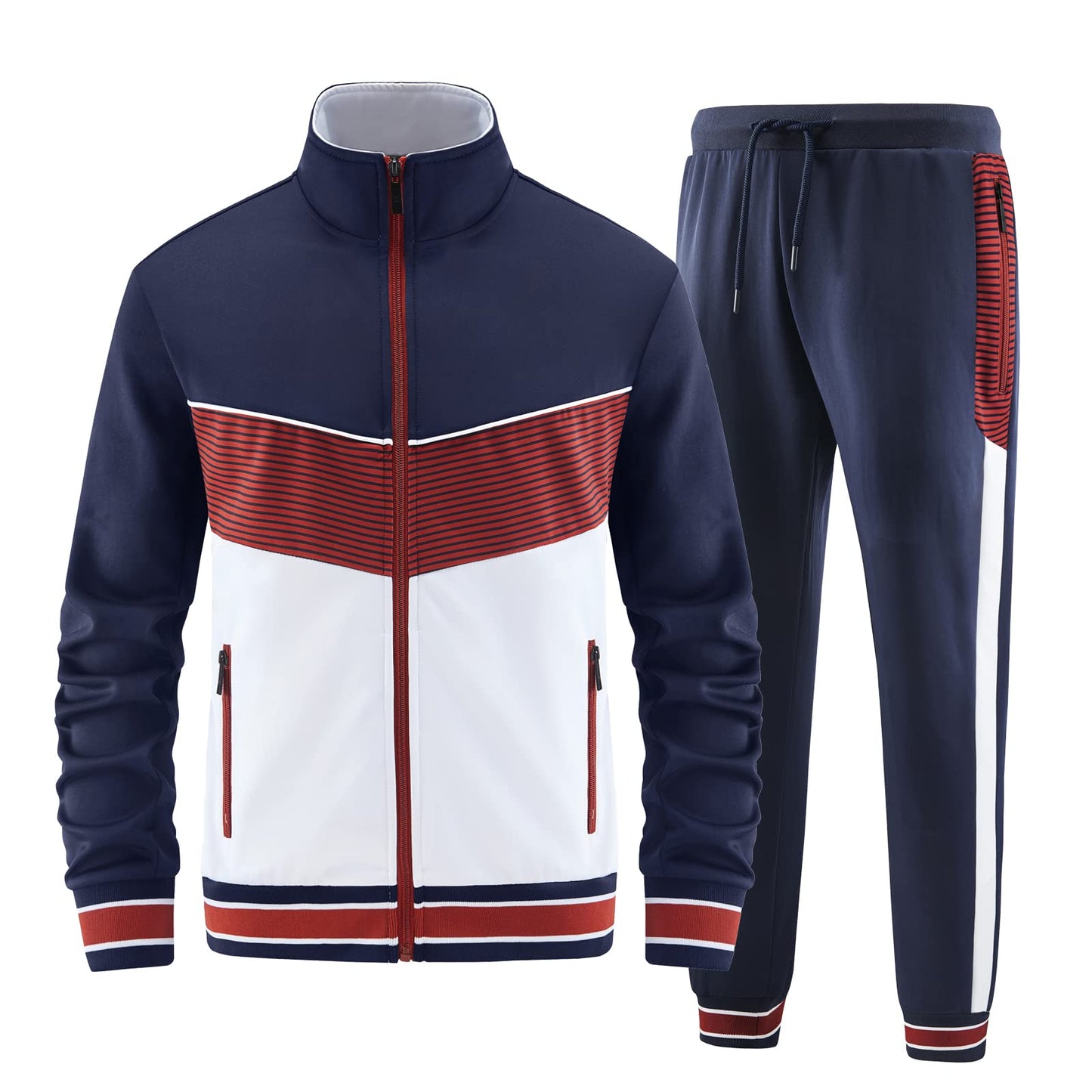 W JIANWANG Men's Casual Tracksuits Long Sleeve Jogging Suits Sweatsuit Sets Track Jackets and Pants 2 Piece Outfit