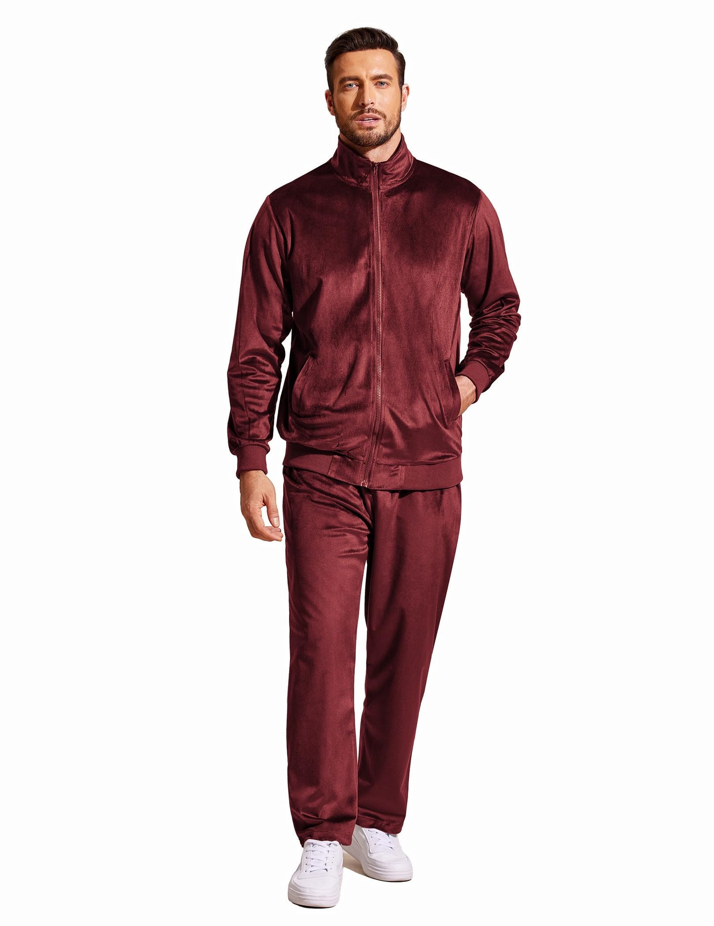 COOFANDY Mens 2 Piece Velour Tracksuit Full Zip Jackets Pants Velvet Jogging Suits Sweatsuit Set