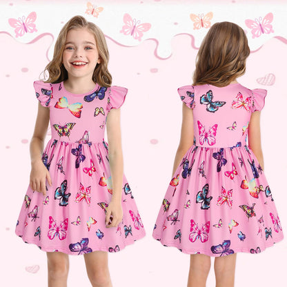 WonderBabe Easter Dresses for Girls Toddler Flutter Sleeve Easter Dress Casual Party School Dresses Clothes for Kids