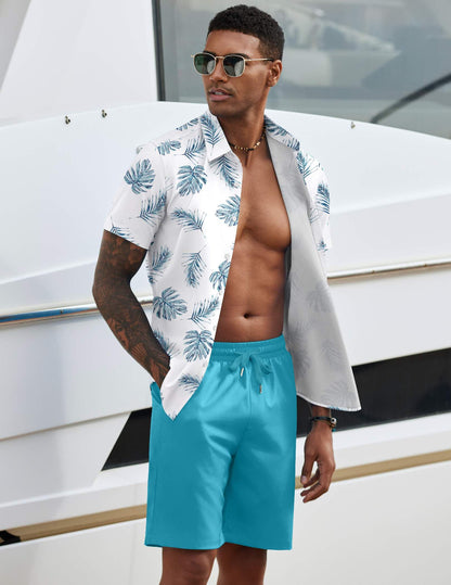 COOFANDY Men's 2 Piece Summer Beach Outfits Tropical Short Sleeve Button Down Shirts and Shorts Hawaiian Vacation Sets