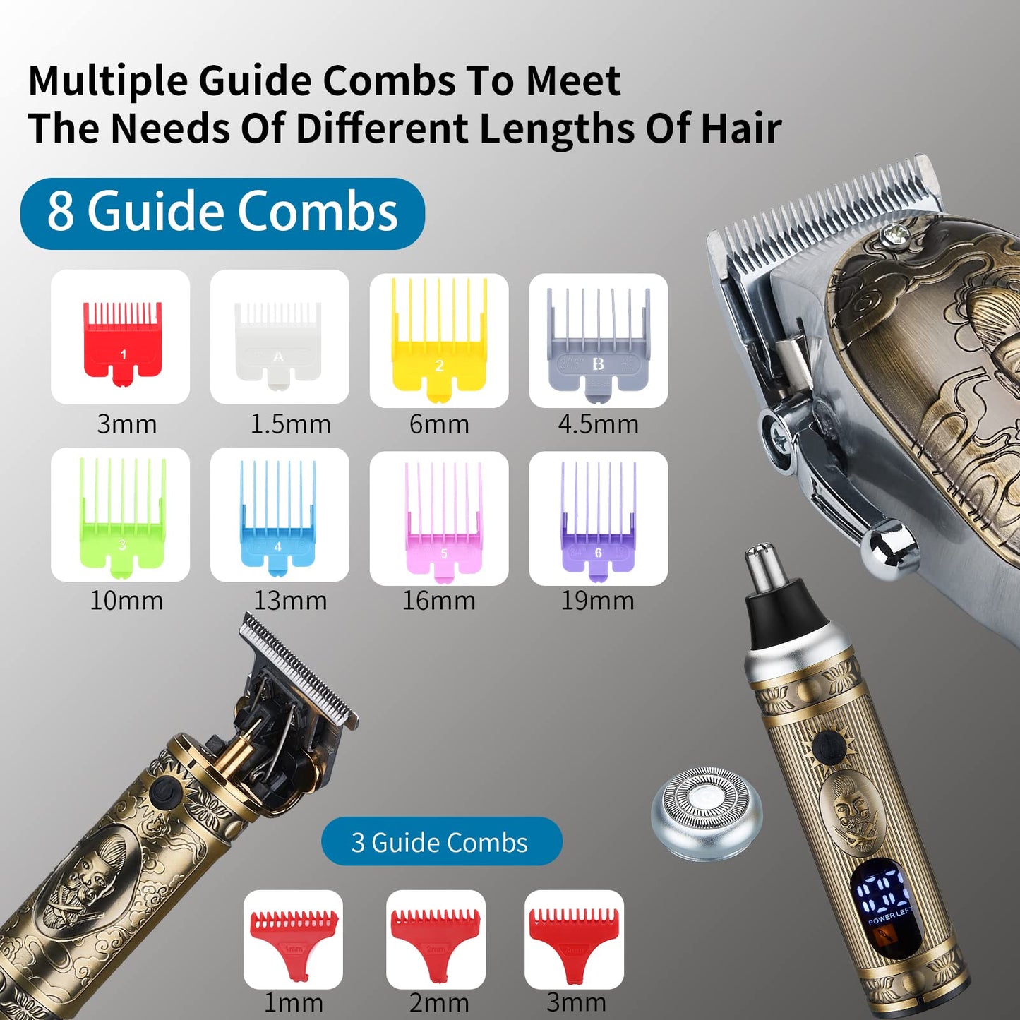 Lanumi Professional Hair Clippers Electric Razor Shavers Men 3 Piece Set Rechargeable Clippers and Trimmers Beard Trimmer Barber Kit with Travel Case Clippers for Hair Cutting Gifts for him