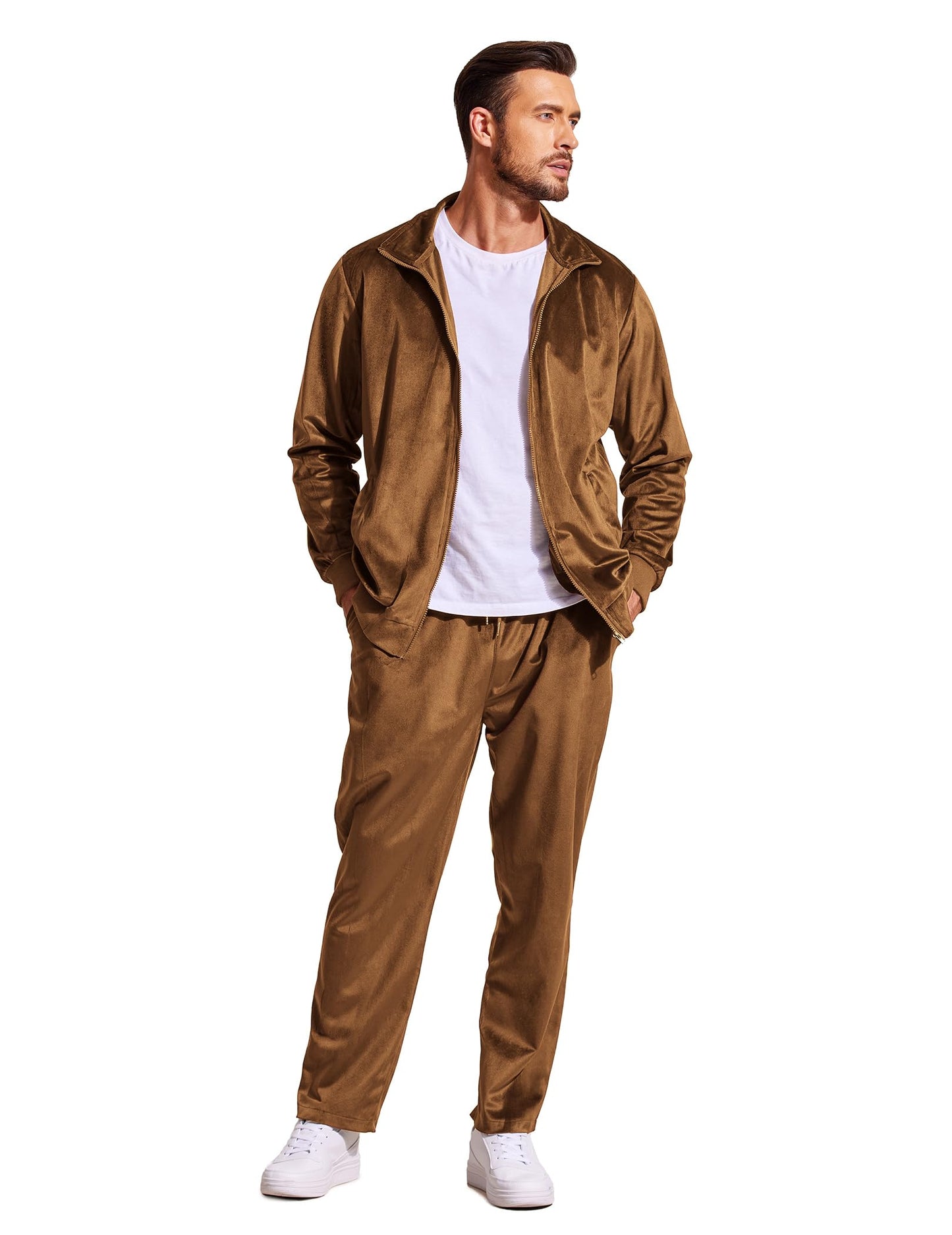 COOFANDY Mens 2 Piece Velour Tracksuit Full Zip Jackets Pants Velvet Jogging Suits Sweatsuit Set