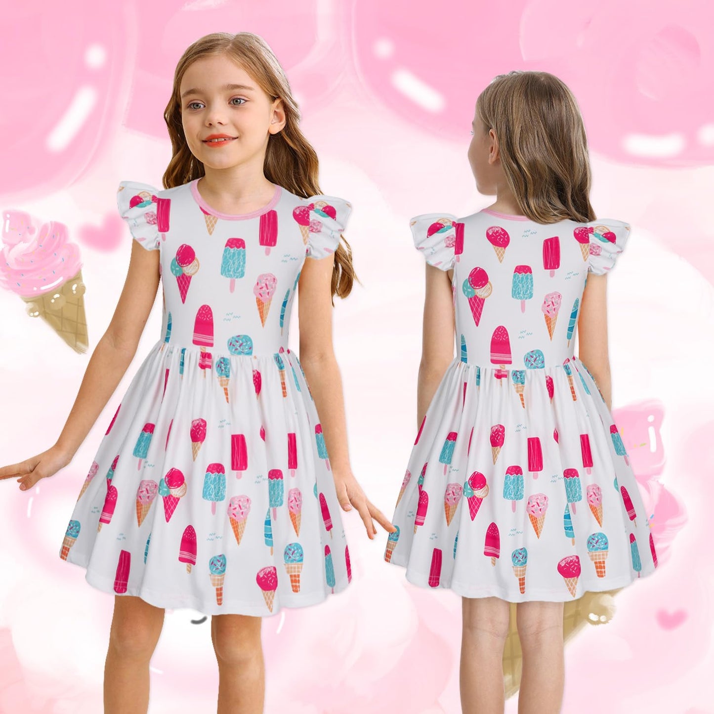 WonderBabe Easter Dresses for Girls Toddler Flutter Sleeve Easter Dress Casual Party School Dresses Clothes for Kids