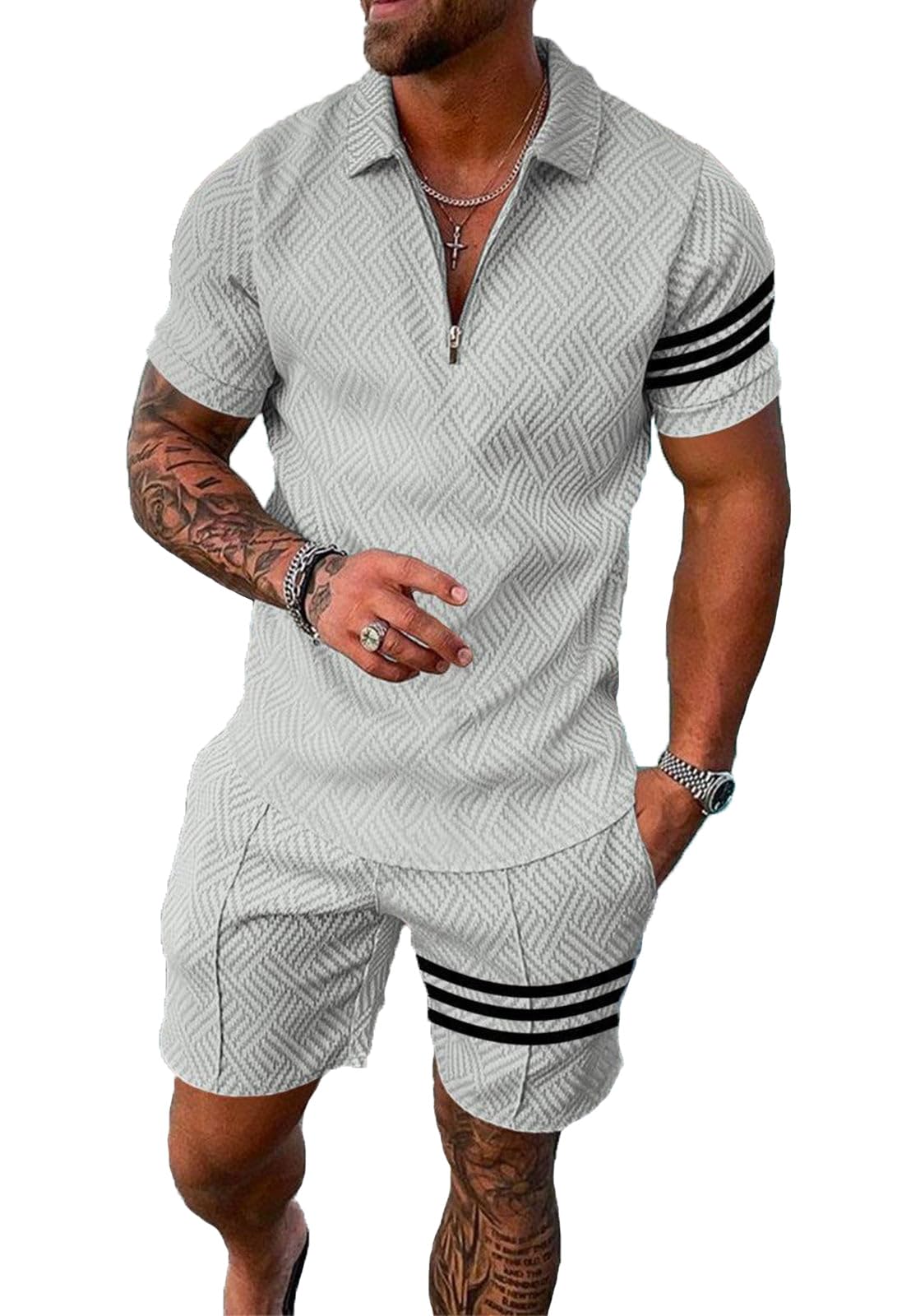 BIRW Mens Short Sets 2 Piece Outfits Polo Shirt Fashion Summer Tracksuits Casual Set Short Sleeve and Shorts Set for Men