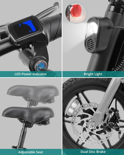 Gotrax Nano 14" Electric Bike, Max Range 25Miles(Pedal-Assist)&Max Speed 15.5Mph, 350W Folding E-Bike with Removable Battery, Adjustable Seat & Dual Mudguards, Commuter Electric Bicycle for Ages 13+