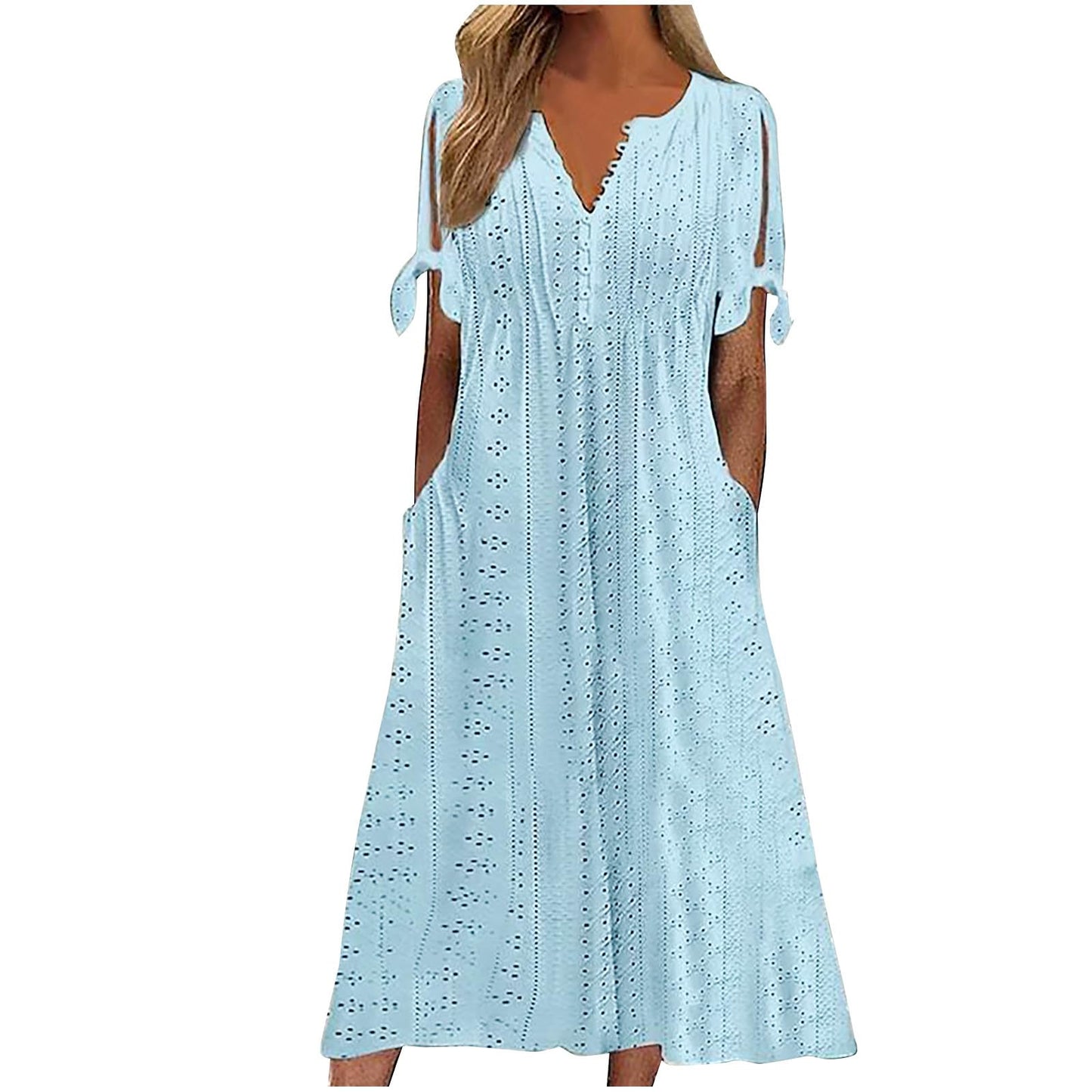 Maxi Long Dresses for Women 2025 Trendy Short Sleeve Eyelet Tshirt Dress Casual Summer Beach Vacation Sundress