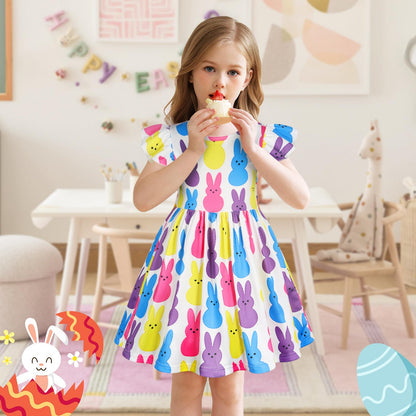 WonderBabe Easter Dresses for Girls Toddler Flutter Sleeve Easter Dress Casual Party School Dresses Clothes for Kids