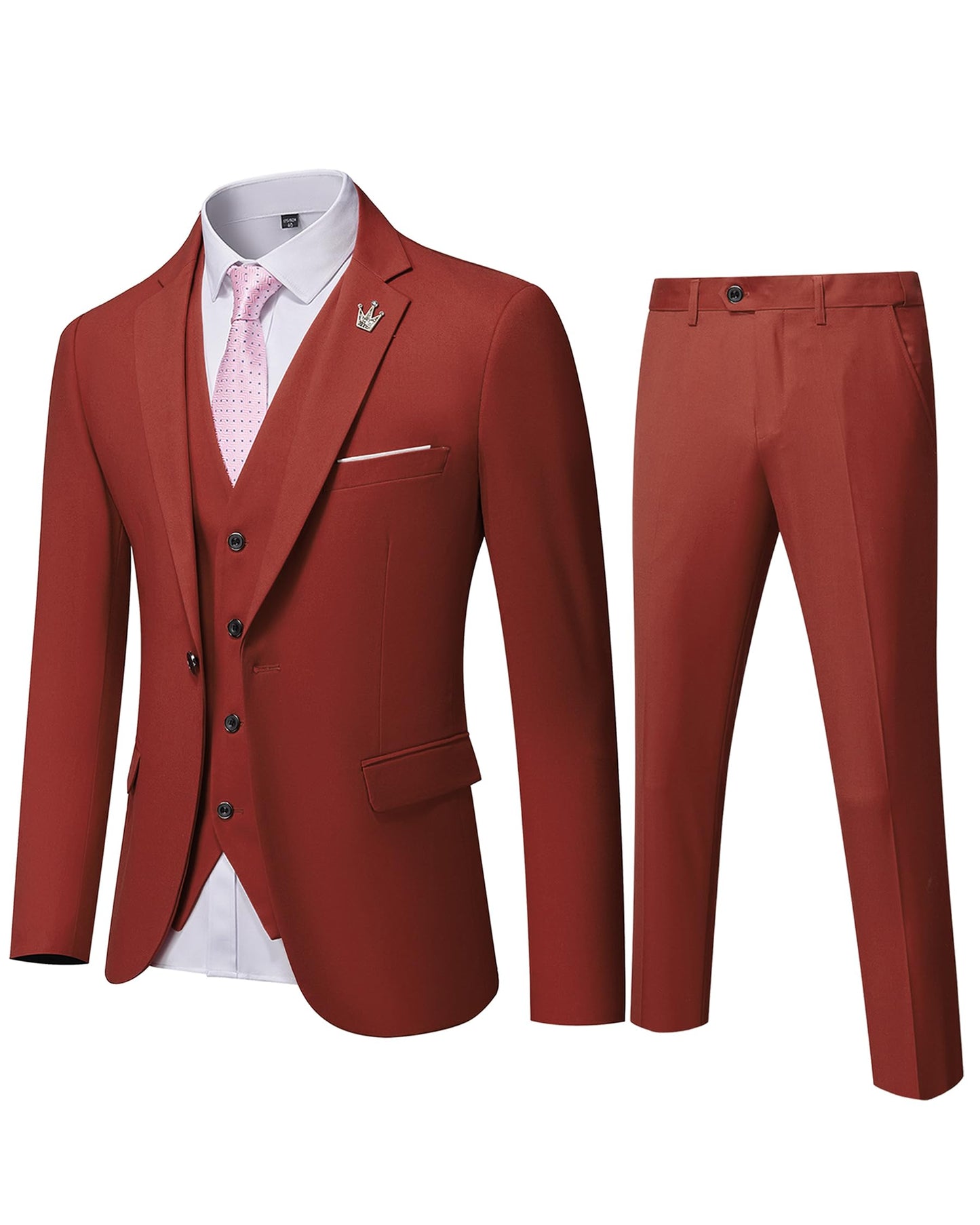 Hihawk Men's 3 Piece Suit with Stretch Fabric, Solid Slim Fit One Button Suit Blazer Set, Jacket Vest Pants with Tie.
