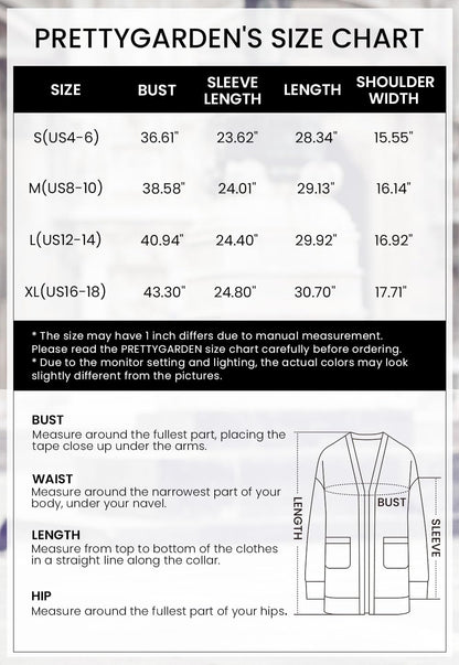 PRETTYGARDEN Women's Open Front Cardigan Sweaters Fall Fashion Button Down Cable Knit Chunky Winter Outerwear Coats