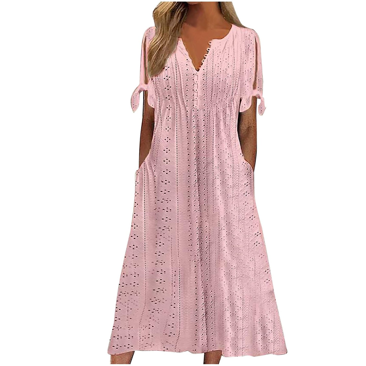 Maxi Long Dresses for Women 2025 Trendy Short Sleeve Eyelet Tshirt Dress Casual Summer Beach Vacation Sundress