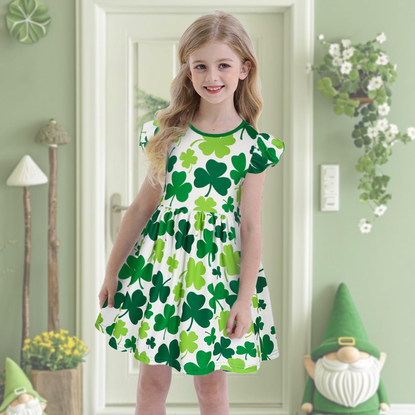 WonderBabe Easter Dresses for Girls Toddler Flutter Sleeve Easter Dress Casual Party School Dresses Clothes for Kids