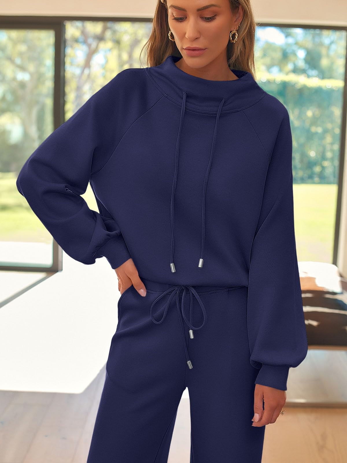 AUTOMET Lounge Sets for Women Sweatsuits 2 Piece Outfits 2024 Fall Drawstring Sweatshirt Wide Leg Sweatpants Tracksuit